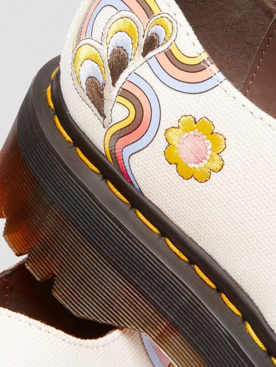 Dr. Martens Shoes - Dr. Martens Vegan Retro Canvas Platform Shoes in White with Floral Accent